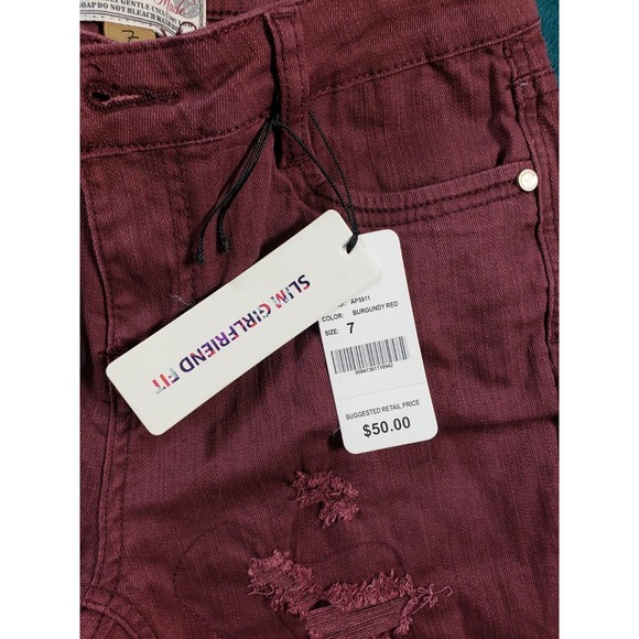 Soho Babe Jeans Sz 7 Womens Red Mid Rise Skinny Distressed Stretch Ladies NWT - Picture 3 of 14